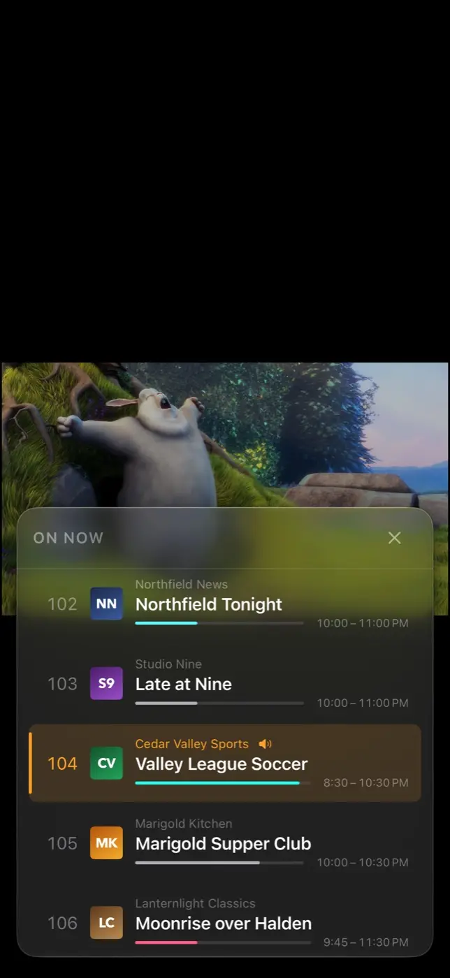 Streamline playing video with the On Now mini guide open