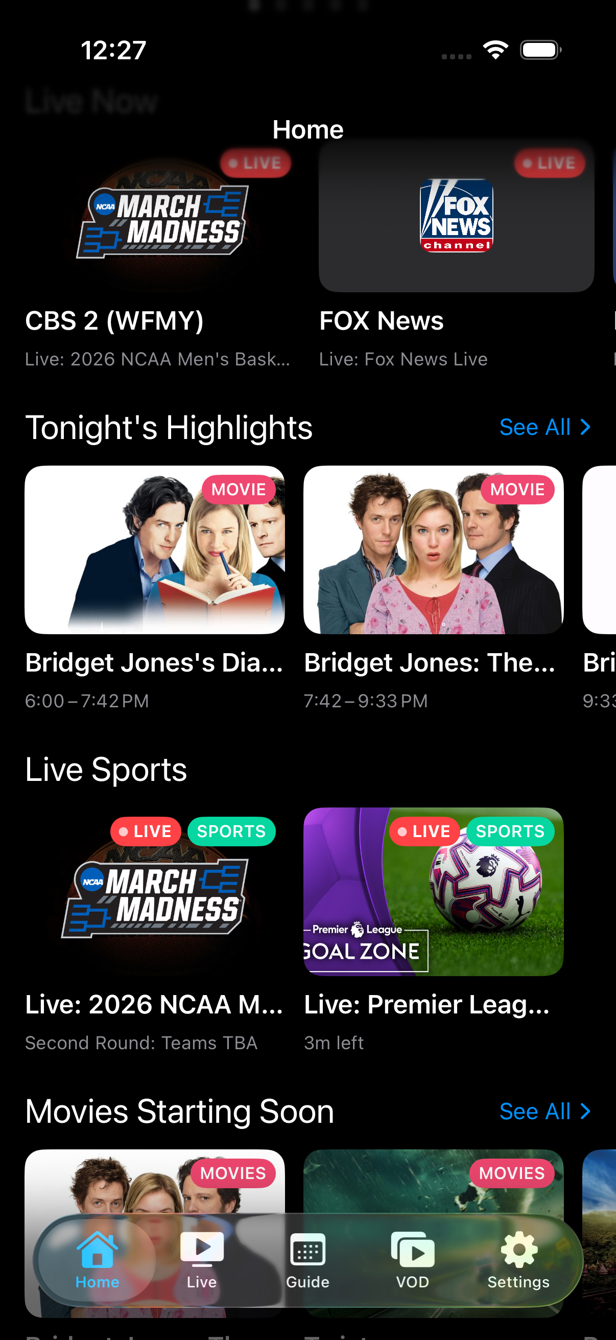 Streamline Home — Live Now, Tonight's Highlights, Live Sports