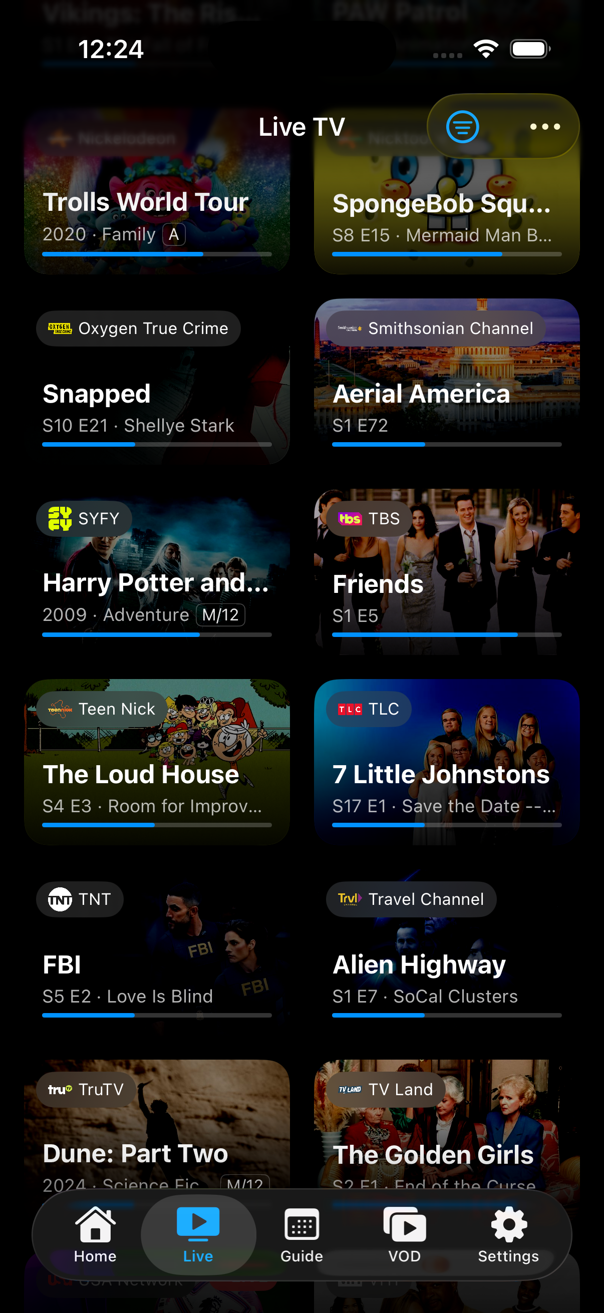 Streamline Live TV — rich poster grid with metadata