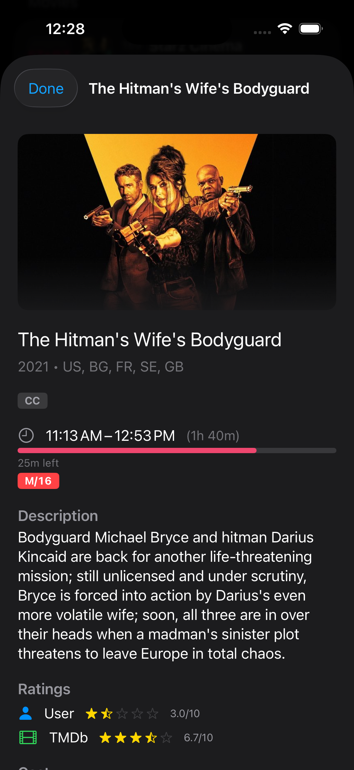 Streamline — program detail with backdrop, ratings, cast