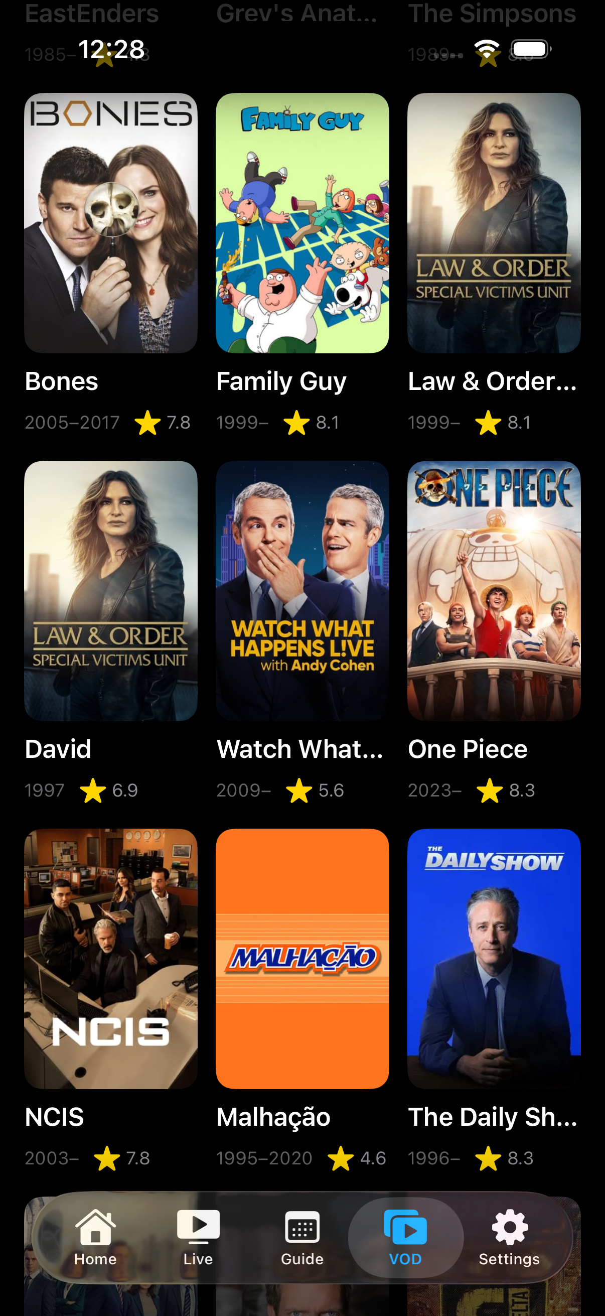 Streamline VOD — poster grid with ratings